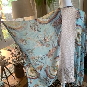 💚2/$10 Sheer and Lace Feather Native Pattern Kimono Wrap